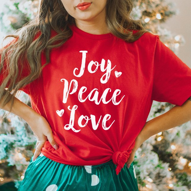 Camiseta Joy Peace Love Red Brushing Womens Holiday (Criador carregado)