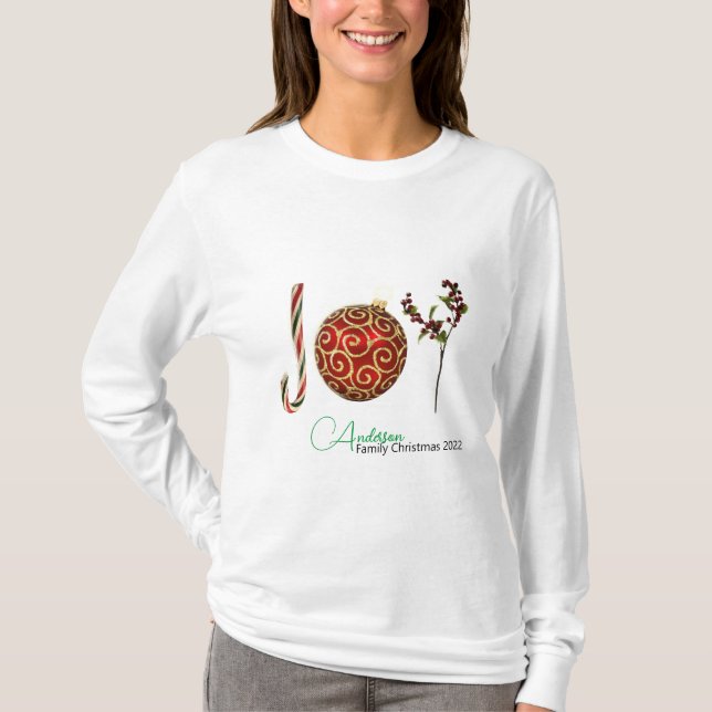 Camiseta Joy personalizou o ornamento de cana doce Holly (Frente)