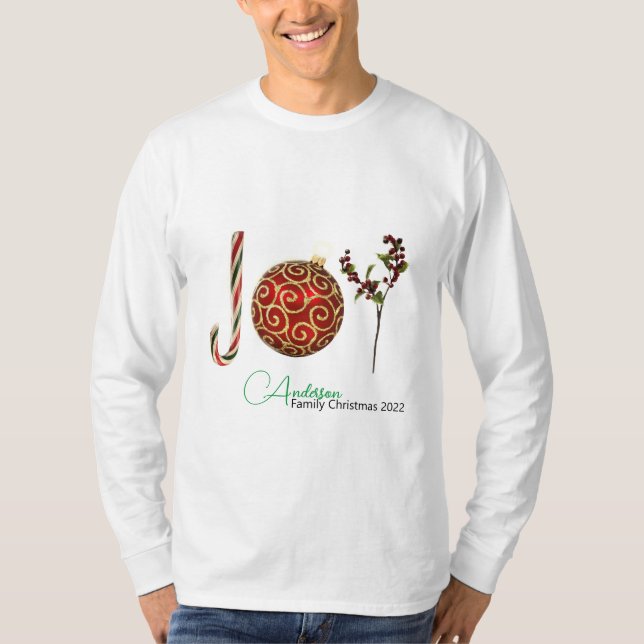 Camiseta Joy personalizou o ornamento de cana doce Holly T- (Frente)