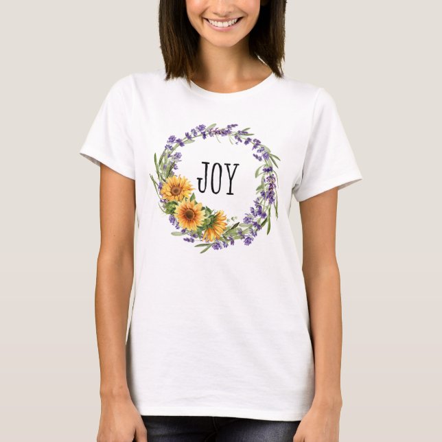 Camiseta Joy Sunflower & Lavanda Floral Wreath (Frente)