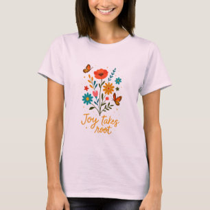 Camiseta Joy Takes Root – Floral e Borboleta Capri