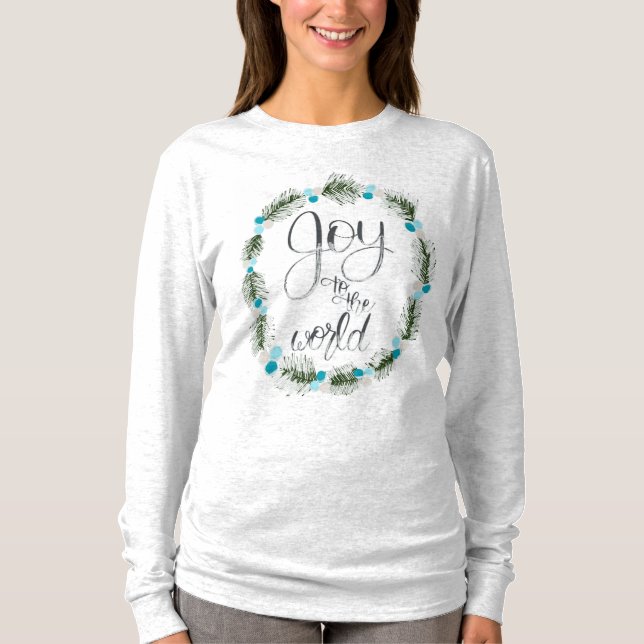 Camiseta Joy to the World Blue Berries Natal LongSleeve (Frente)