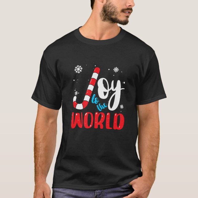 Camiseta Joy to the World Candy Cane Christmas Match (Frente)