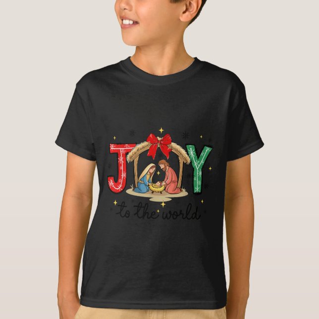 Camiseta Joy To The World Jesus Christian Nativity Scence C (Frente)