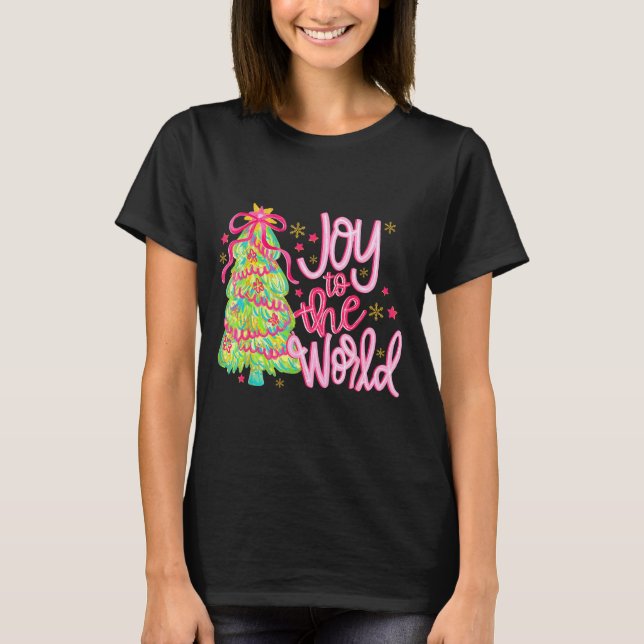 Camiseta Joy To The World Jesus Christian Xmas Tree Holiday (Frente)