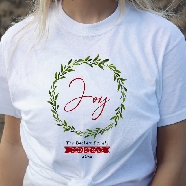 Camiseta Joy Typography Script Christmas Wreath Holiday (Criador carregado)
