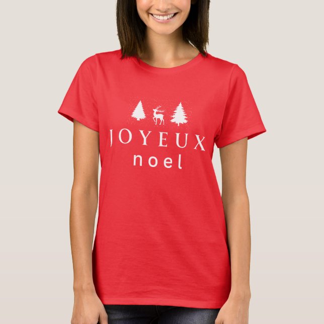 Camiseta Joyeux Noel Design de Natal com Flocos de Neve (Frente)