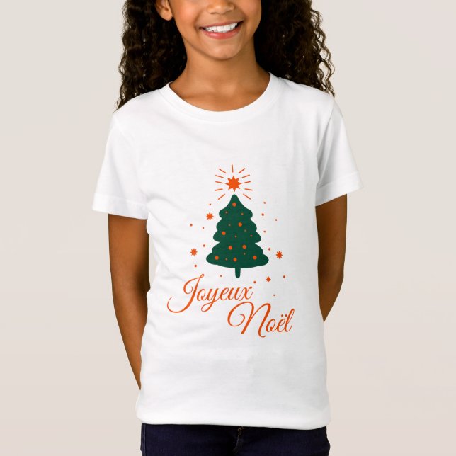 Camiseta Joyeux Noël en rouge : sapin classique et joyeux (Frente)
