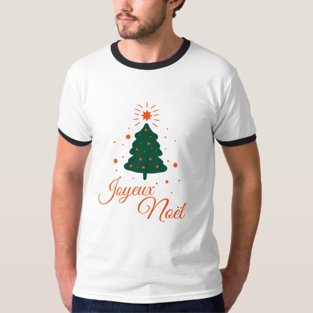 Camiseta Joyeux Noël en rouge : sapin classique et joyeux (Frente)