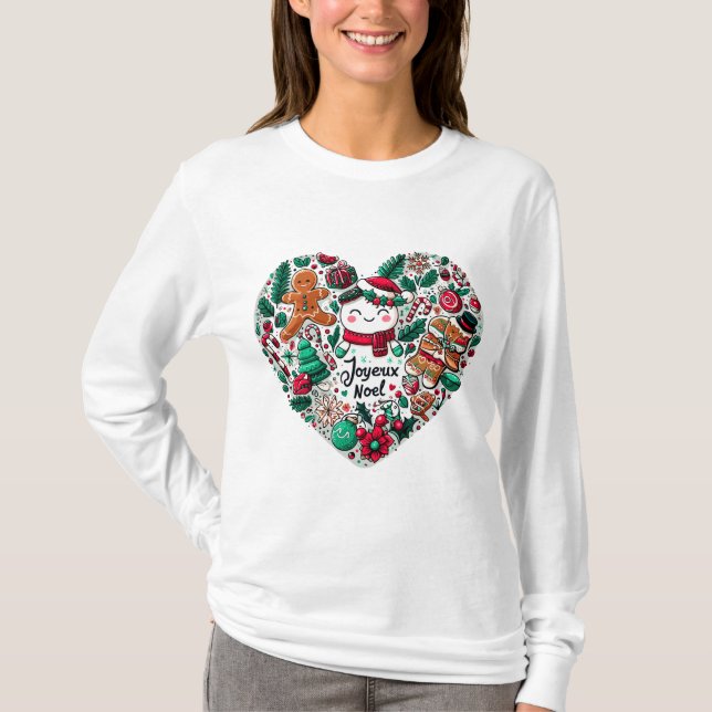 Camiseta Joyeux Noel Feliz Coração de Natal (Frente)