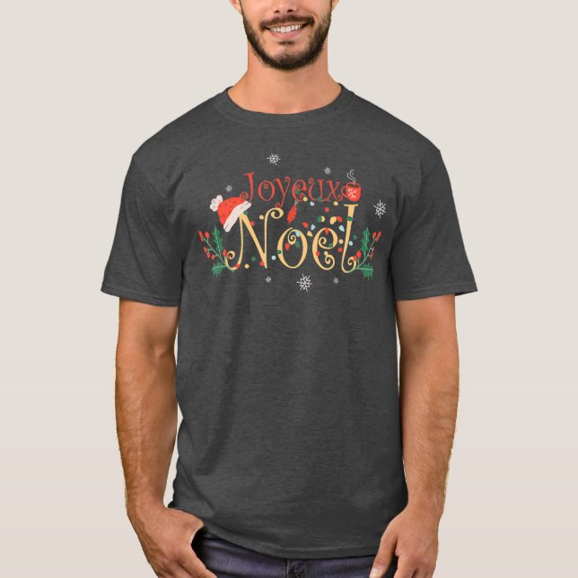 Camiseta Joyeux Noel Santa Hat Café Tea Snowflakes (Frente)