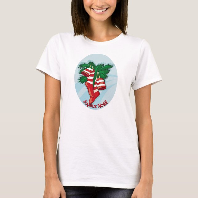Camiseta Joyeux Noel Stockings de Natal (Frente)