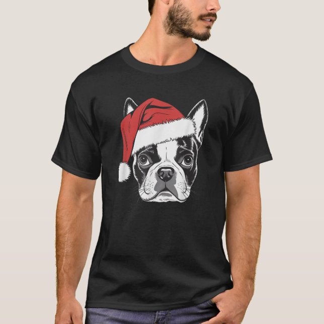 Camiseta Joyful Boston Terrier Papais noeis Dog em Boston T (Frente)