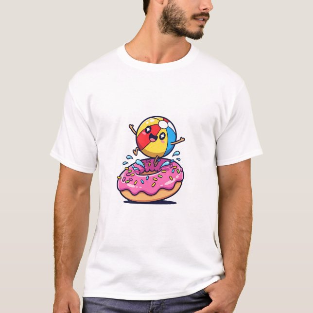 Camiseta Joyful Cartoon Beach Ball Character Jumping (Frente)