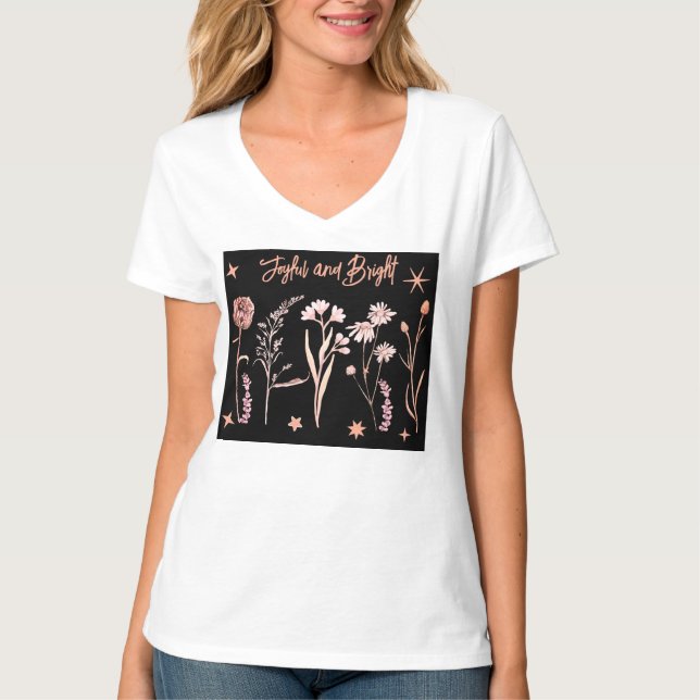 Camiseta Joyful e Bright Wildflower Design - Boho Floral (Frente)