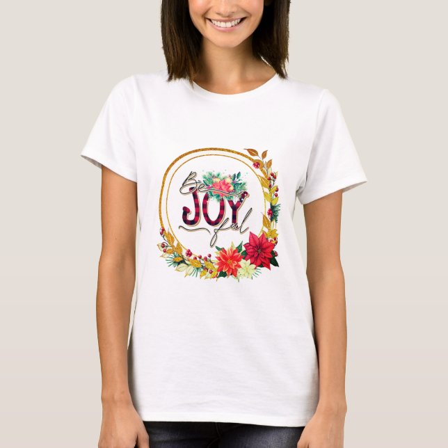 Camiseta Joyful Holiday Floral and Plaid Christmas (Frente)