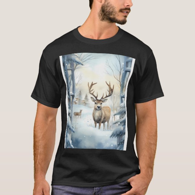 Camiseta Joyful Reindeer Snowscape (Frente)