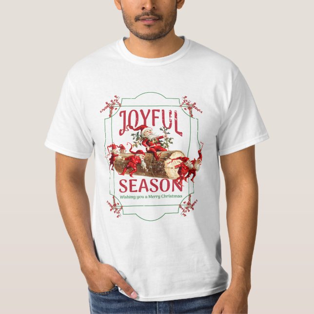 Camiseta Joyful Season Natais vintages Festivos Elves (Frente)