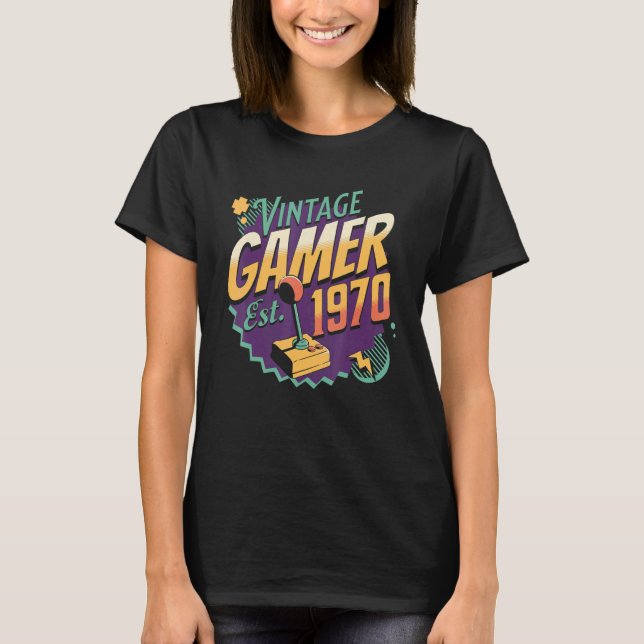Camiseta Joystick Retro Gamin da Vintage Gamer 1970 (Frente)