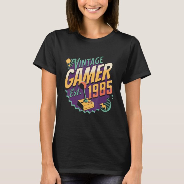 Camiseta Joystick Retro Gamin da Vintage Gamer 1985 (Frente)