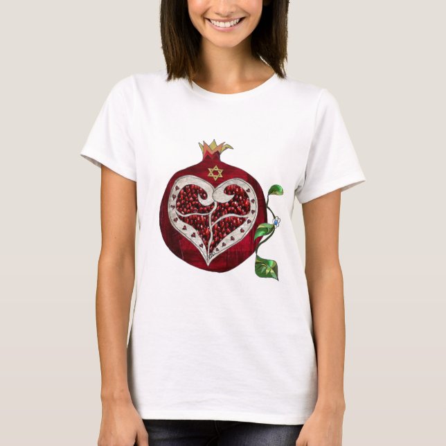 Camiseta Judaica Pomegranate Heart Hanukkah Rosh Hashanah (Frente)