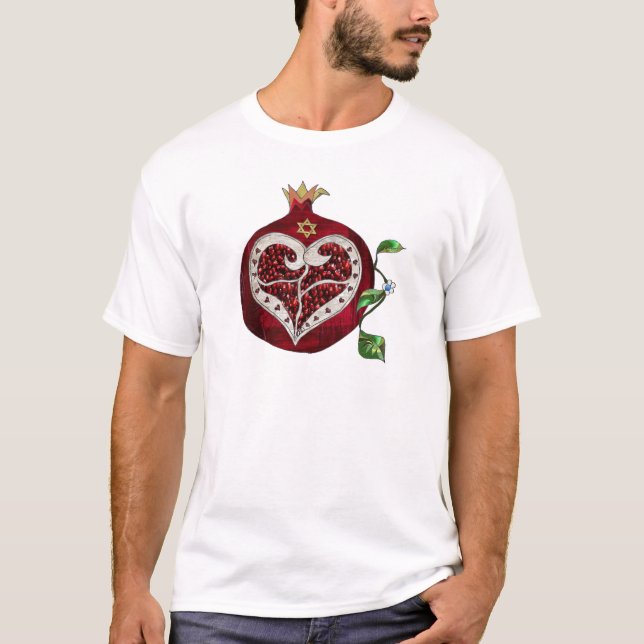 Camiseta Judaica Pomegranate Heart Hanukkah Rosh Hashanah (Frente)