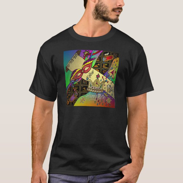 Camiseta Judaica Purim Celebração da Éter Art Impressão (Frente)