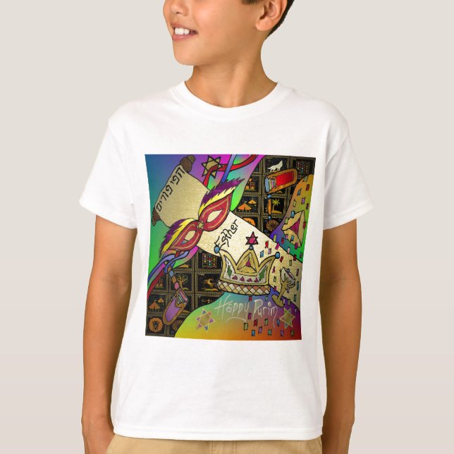Camiseta Judaica Purim Celebração da Éter Art Impressão (Frente)