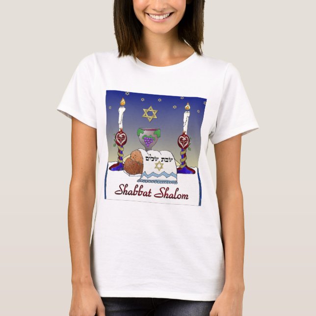 Camiseta Judaica Shabbat Shalom Art Impressão (Frente)