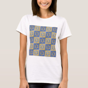 Camiseta Judaica Star De David Metal Dourado Azul