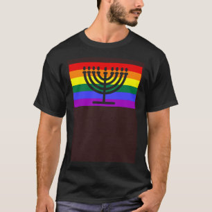 Camiseta Judeu Hebraico Menorah LGBTQ Orgulho gay Flag Quee