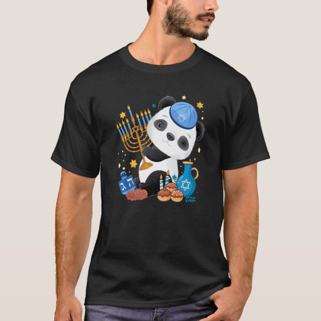 Camiseta Judeu Panda Menorah Cute Hanukkah Bear Boys Girl (Frente)
