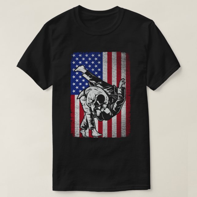 Camiseta Judo Martial Arts Eua American Flag Judoist Men Wo (Frente do Design)