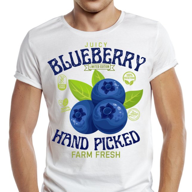 Camiseta Juicy Blueberry Freshness Guaranteed Fruit Label  (Criador carregado)
