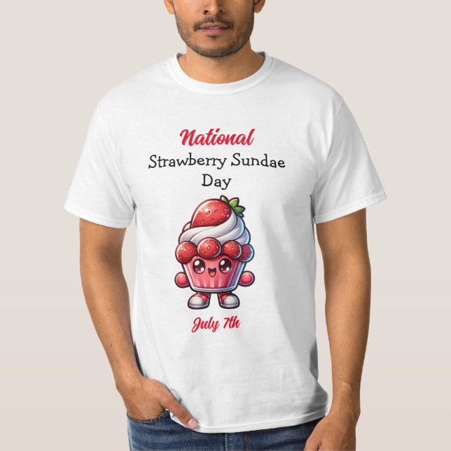 Camiseta Julho 7 é Dia Nacional do Sundae de Morango (Frente)