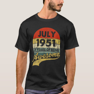 Camiseta Julho De 1951 Retro 70 Anos 70 de Idade Aniversári