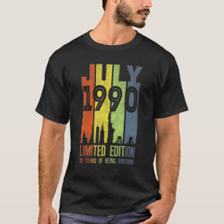 Camiseta Julho De 1990 32 Anos De 1990 Aniversário