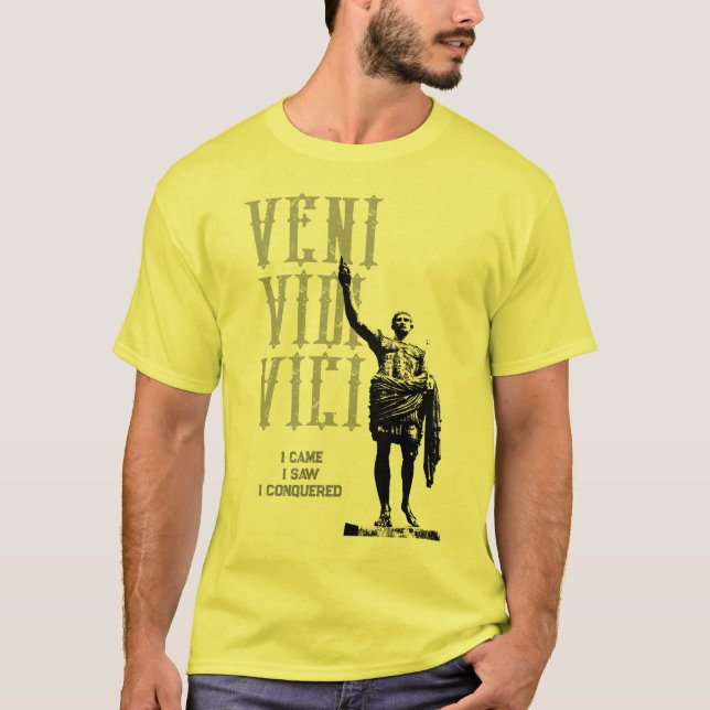 Camiseta Julius Caesar Veni Vidi Vici Mens Amarelo Moderno (Frente)