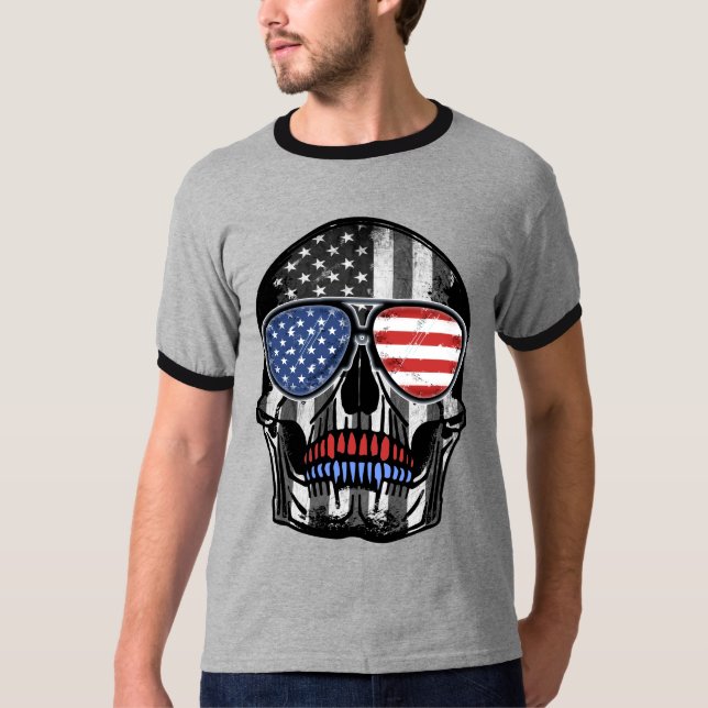 Camiseta JULY 4.º DIA DE INDEPENDÊNCIA DO CRÂNIO DAR T-Shir (Frente)