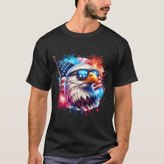 Camiseta July 4th Patriotic Bald Eagle Usa American Flag Fi (Frente)