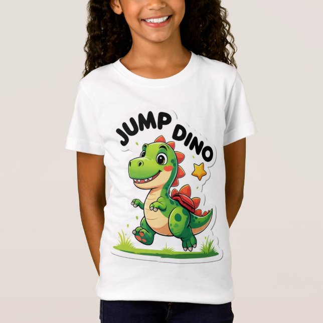 Camiseta Jump Dino - Camisa-T do adesivo de desenho animado (Frente)