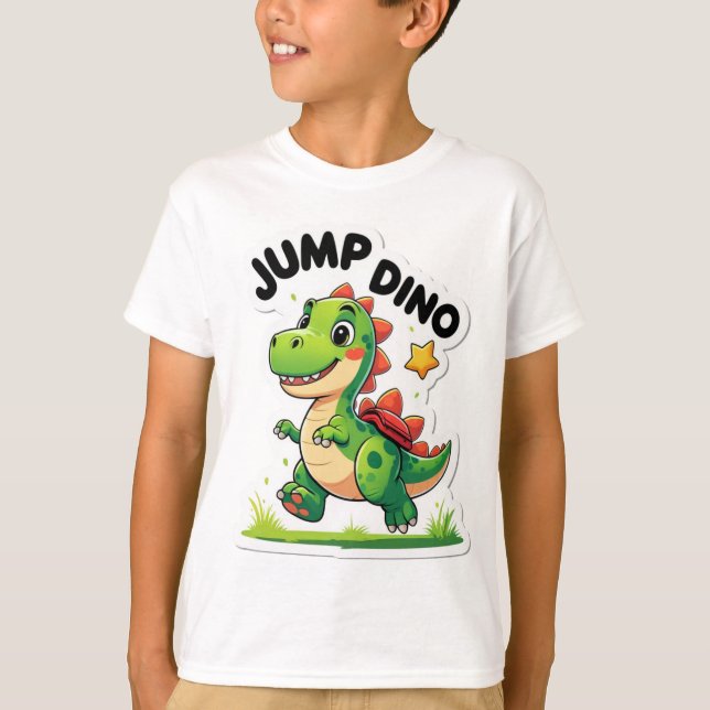 Camiseta Jump Dino - Camisa-T do adesivo de desenho animado (Frente)