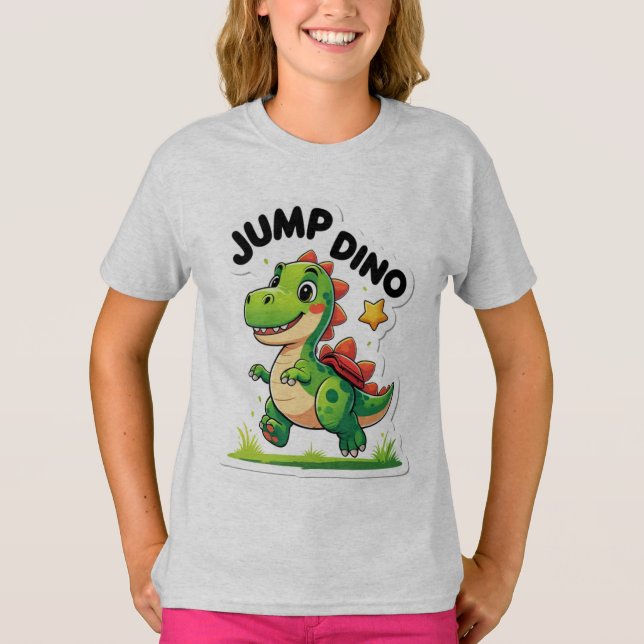 Camiseta Jump Dino - Camisa-T do adesivo de desenho animado (Frente)