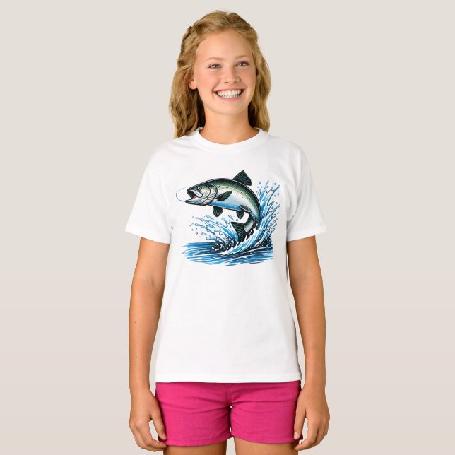 Camiseta Jumping Salmon Splash Gift for Fisherman Art (Frente Completa)