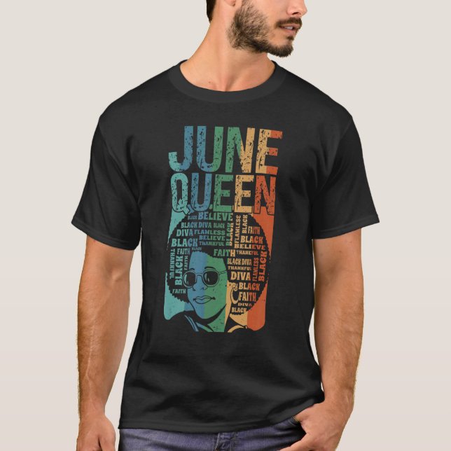 Camiseta June Queen Birth Month Celebra Fé Negra (Frente)