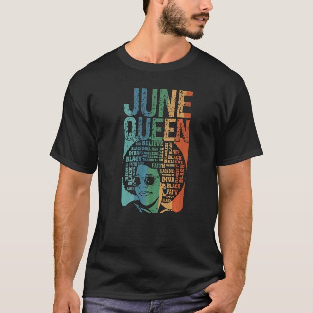 Camiseta June Queen Birth Month Celebra Fé Negra (Frente)