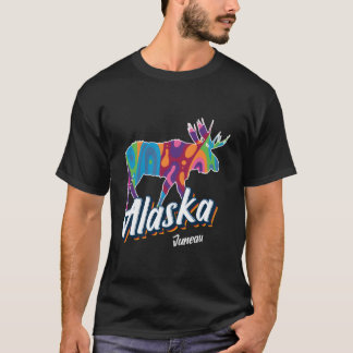 Camiseta Juneau Alaska Usa Colorful Moose Vacation