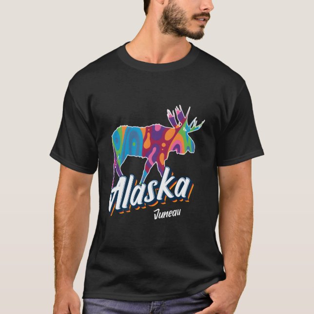 Camiseta Juneau Alaska Usa Colorful Moose Vacation (Frente)