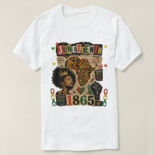 Camiseta Juneteenth 1865 Rainha Afro Negra mapa kente afric