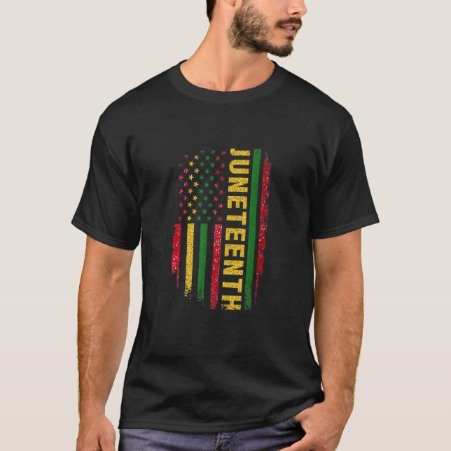 Camiseta Juneteenth Us Flag Black King Melanin Dad Men Fath (Frente)